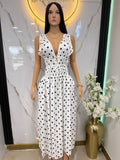 vestido blanco de bolas negra